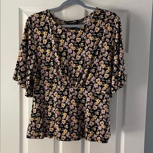 Banana Republic Floral Print Blouse - Black, Pink, Yellow